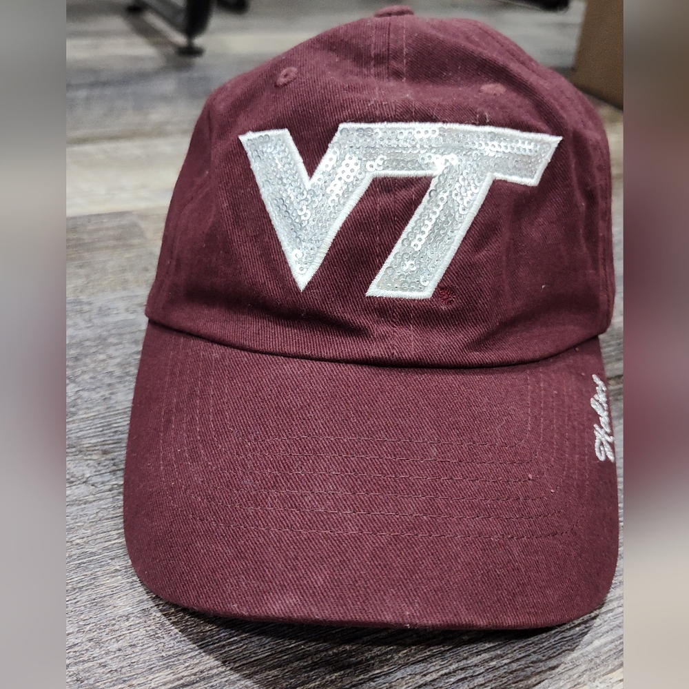 Virginia Tech Hokies Women's Silver Sequin VT Maroon Baseball Cap Hat 47 Brand - Picture 2 of 9